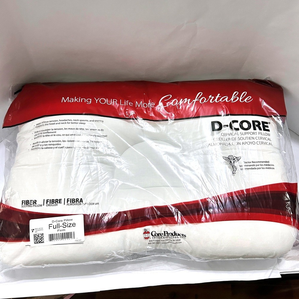 Core Products D-Core Cervical Support Pillow Full Size Firm Fiber New Sealed